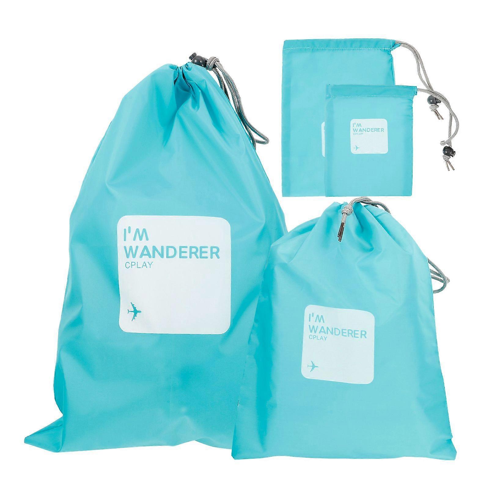 A Set of 4pcs Universal Outdoor Travel Waterproof Nylon Drawstring Storage Bags Pouches Organizers in Different Sizes (Sky-blue)