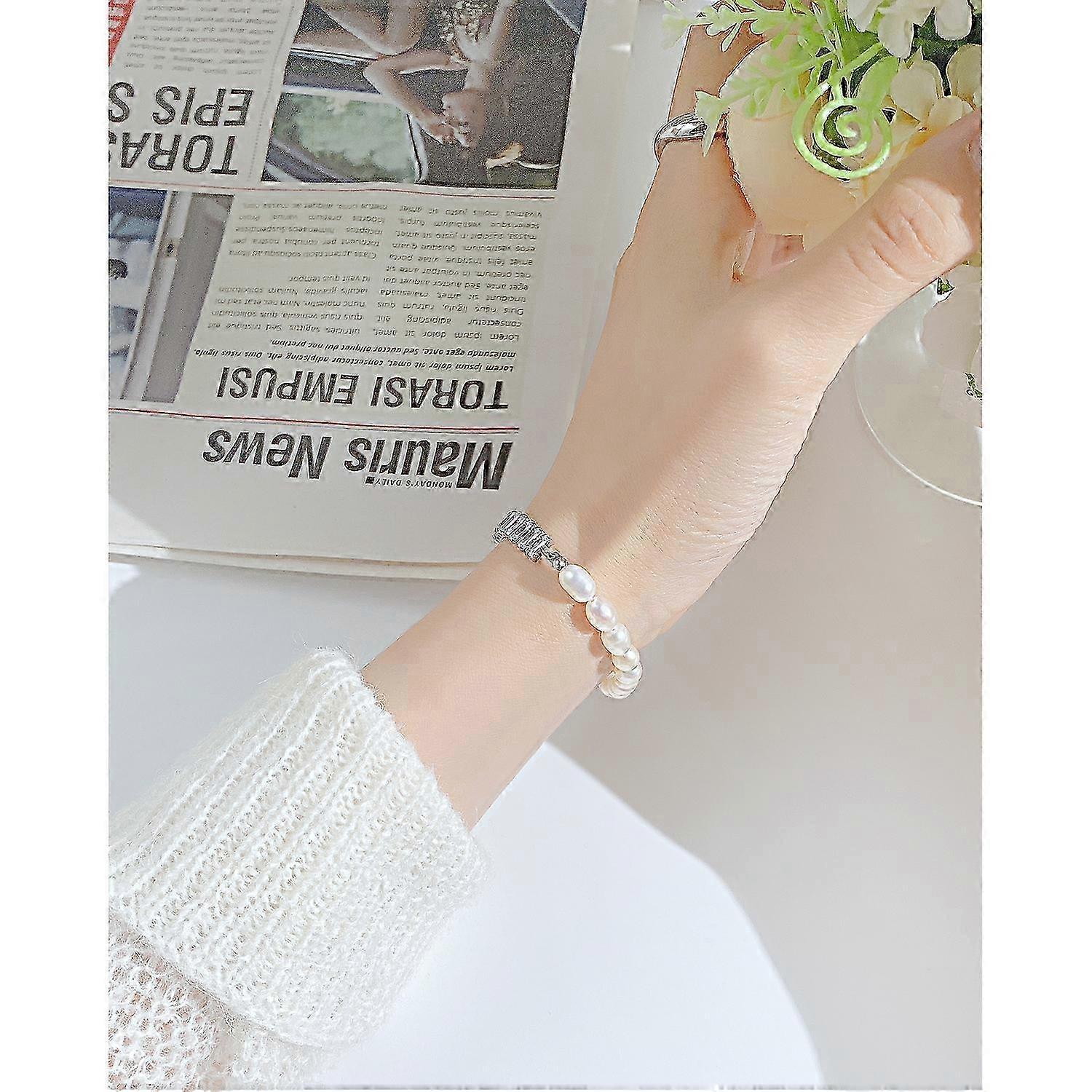 Pearl Bracelet for Women, Tiny Pearl Rosary Charm Bead | Cuban Chain Bracelet with OT Toggle Clasp 2 Pcs