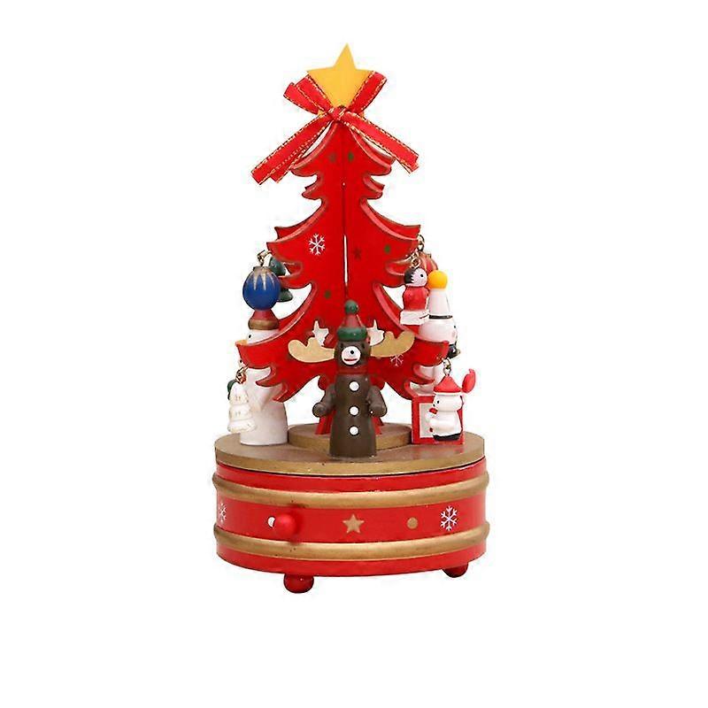Music Box Christmas Tree, Wooden Music Box Christmas Tree with Hanging Ornaments Christmas Tree Rotation, festive and charming.
