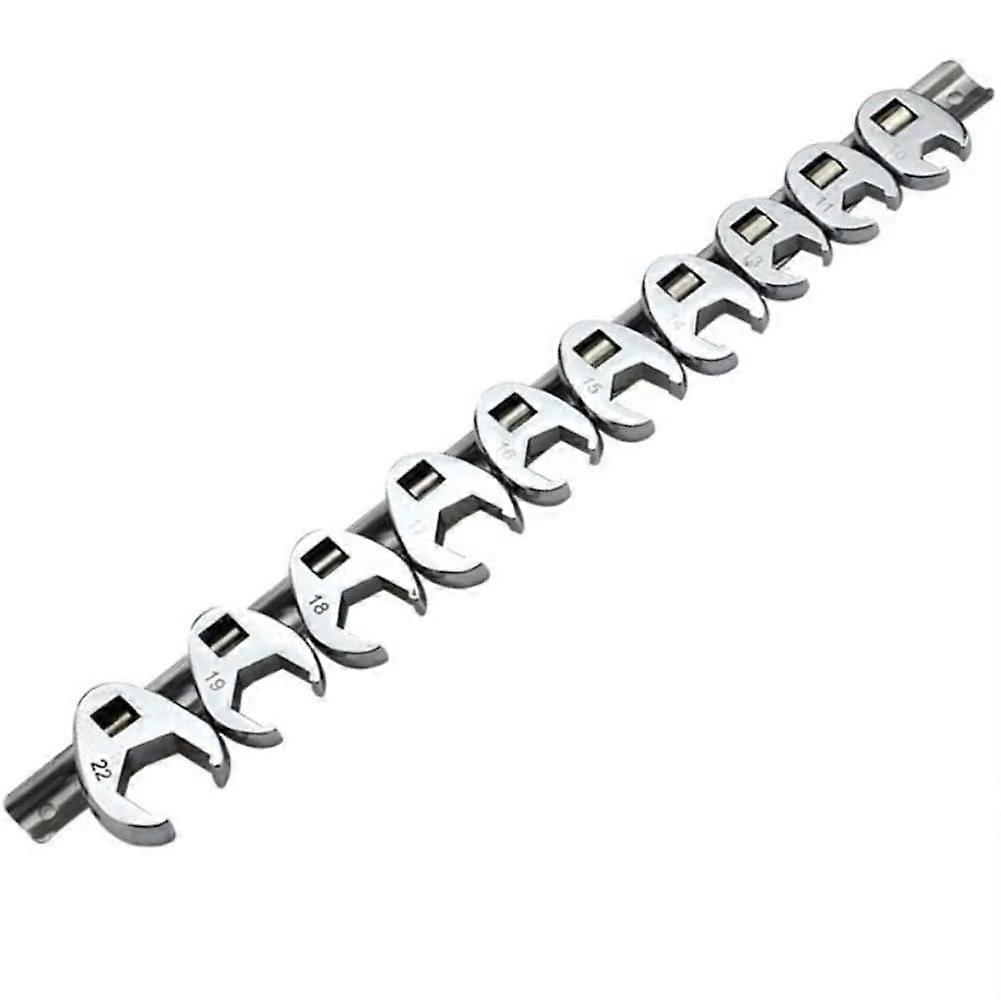 Crowfoot Wrench Set, 3/8 In Drive, 1022 mm, Metric SAE Imperial, Open End, 10 Pcs Chrome Plated