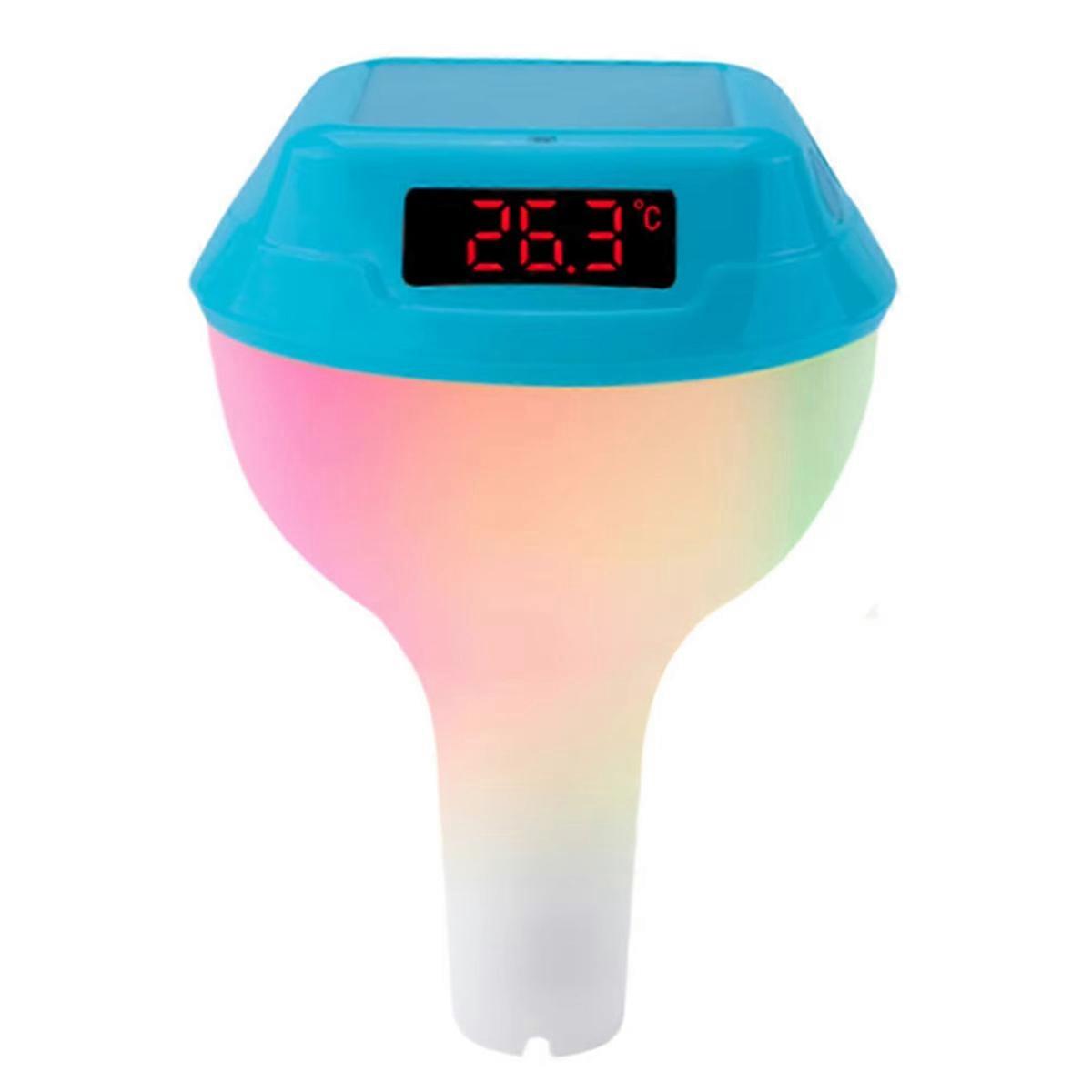 Solar Floating Pool Thermometer with RGB Atmosphere Light Blue