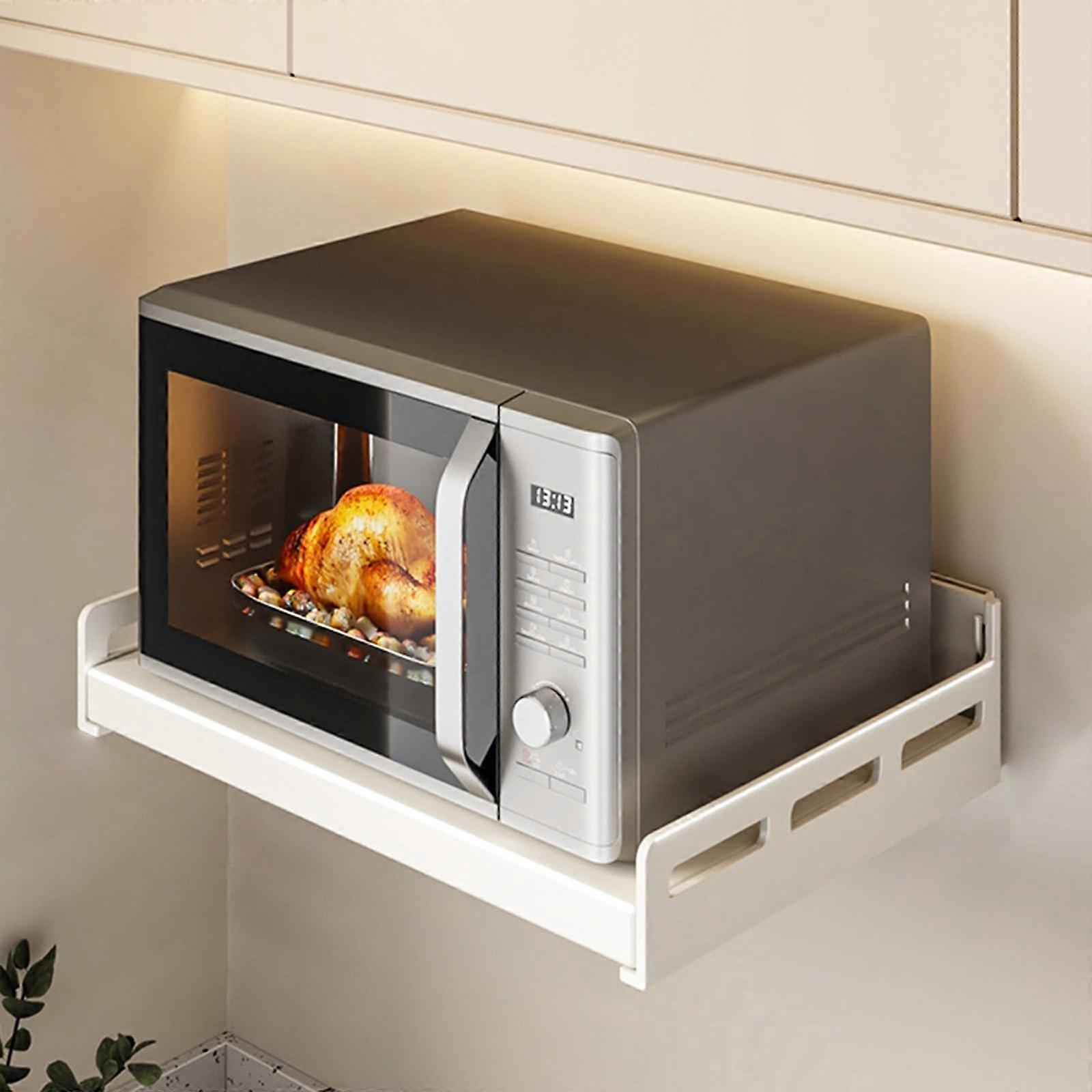Wall Mounted Microwave Bracket, Carbon Steel Oven Rack With 4 Hooks, Cupboard Pantry, 19.6 x 15.7 x 5.3 In White