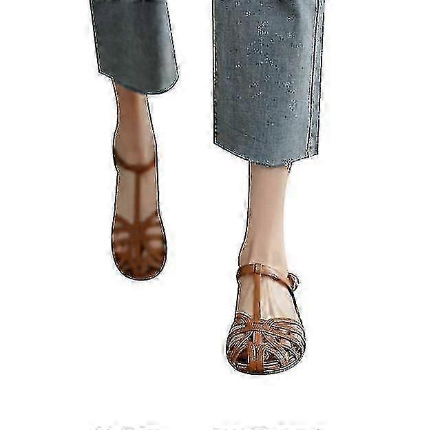 Women's Flat Sandals Closed Toe Summer Roman Shoeswomen's Flat Sandals Ankle Strap Cut Out Summer Roman Shoes