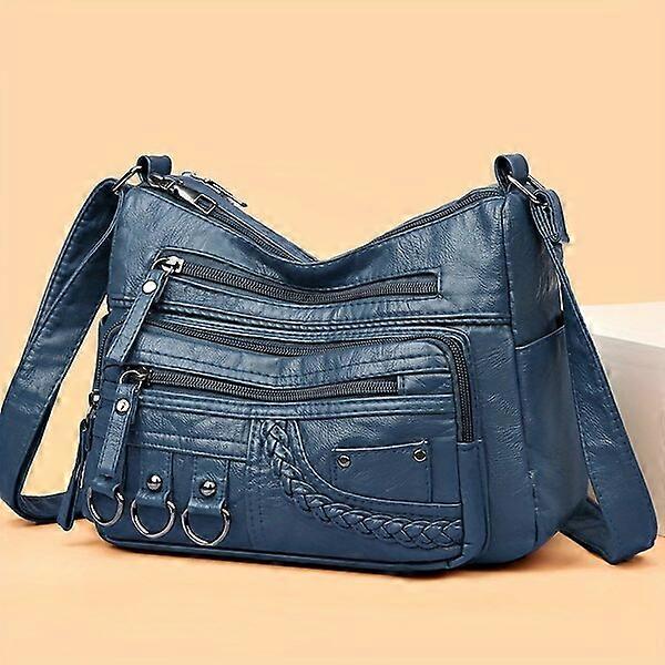 Ladies' handbag, blue zipper style with adjustable shoulder strap