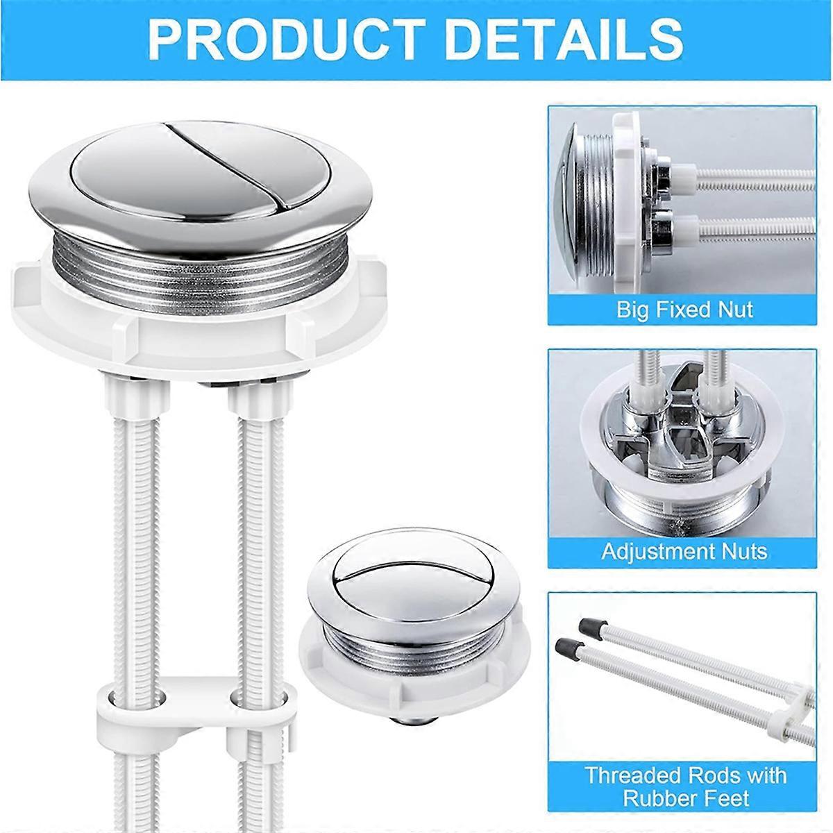 2pcs 48mm Toilet Tank Buttons, Flush Valve Dual Push Button Replacement for Glacier Bay