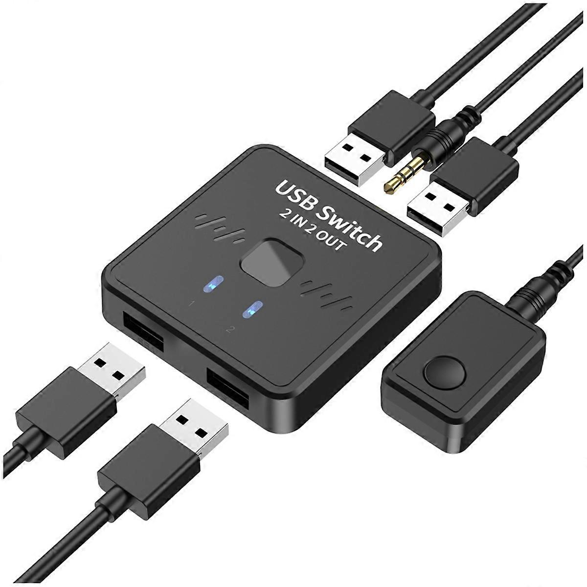 USB Printer Sharer 2-in 2-Out Printer Sharing Device USB Splitter Hub Converter for Keyboard Mouse