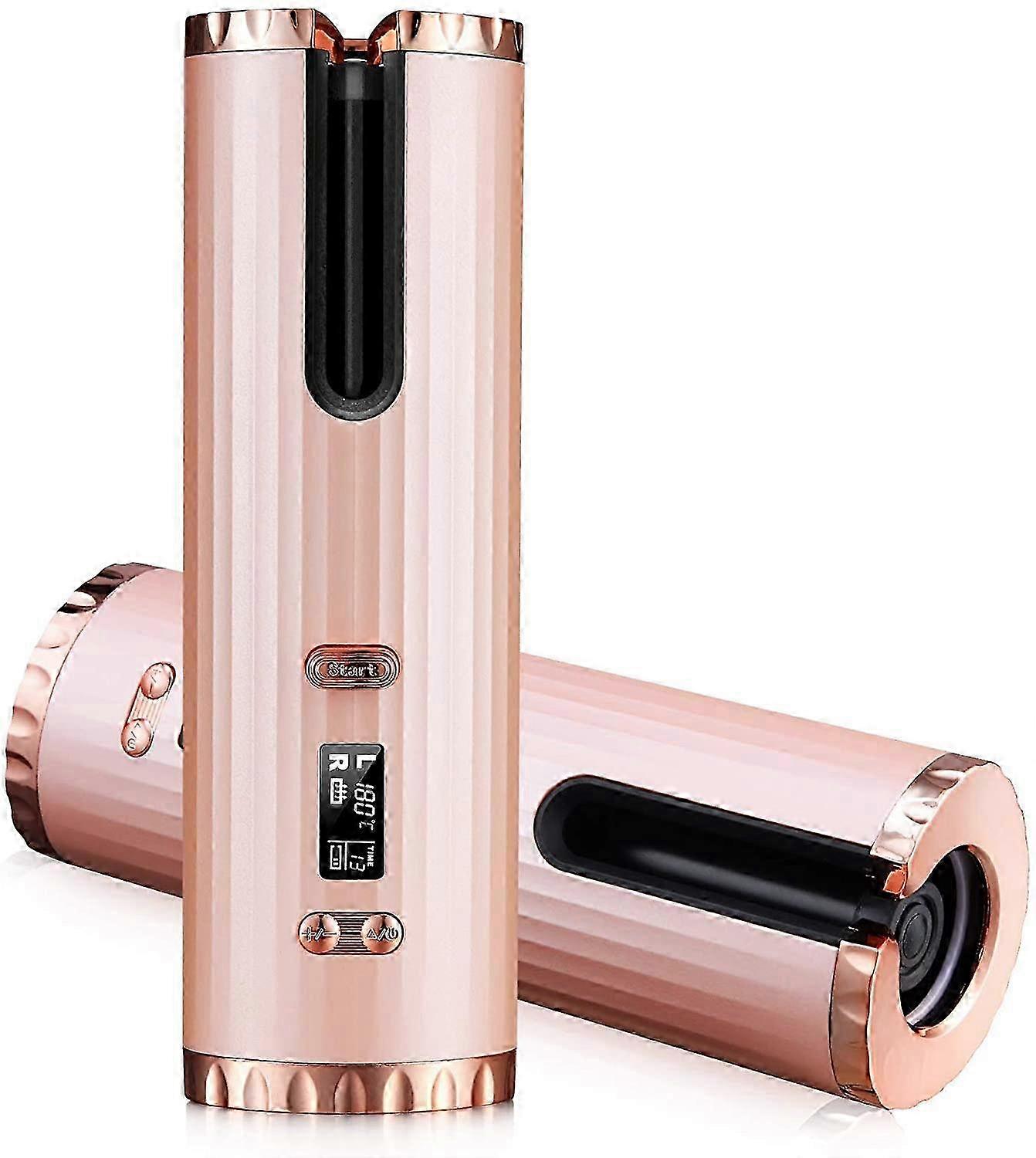 2025 Pink Gifts for Women, Cordless Automatic Hair Curler,Glynee Multi-Function Adjustable Temperature with LCD Temperature Display and Timer USB Char