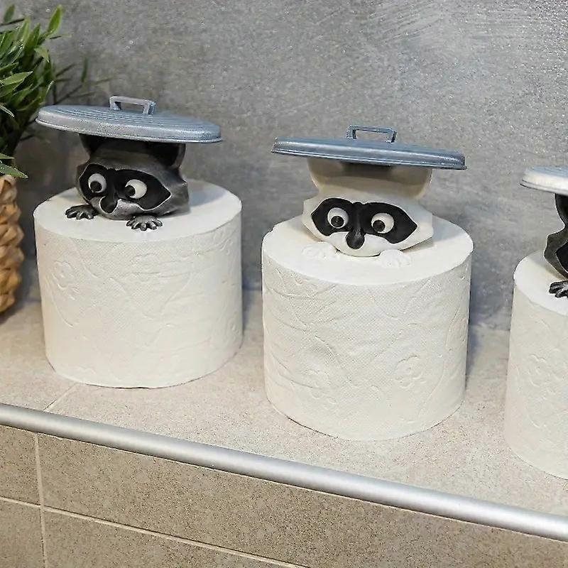 1 Piece Decorative 3D Printed Raccoon Toilet Roll Holder White Plastic with Lid