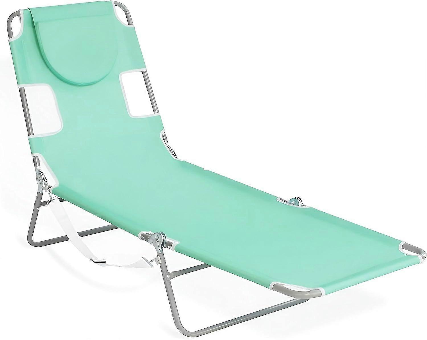 Beach Lounge Chair, Folding & Reclining Outdoor Chaise Lounger, Blue - Portable Adjustable Recliner Chair for Lawn, PoolPatio,