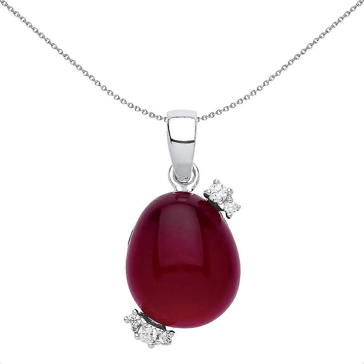 Jewelco London Ladies Sterling Silver Ruby-Red Oval Quartz Pebble Pendant Necklace 18 inch