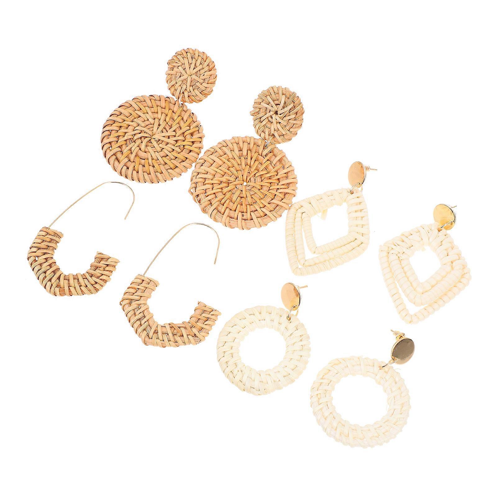 Vintage Woven Earrings Delicate Ethnic Ear Studs for Females 4Pairs