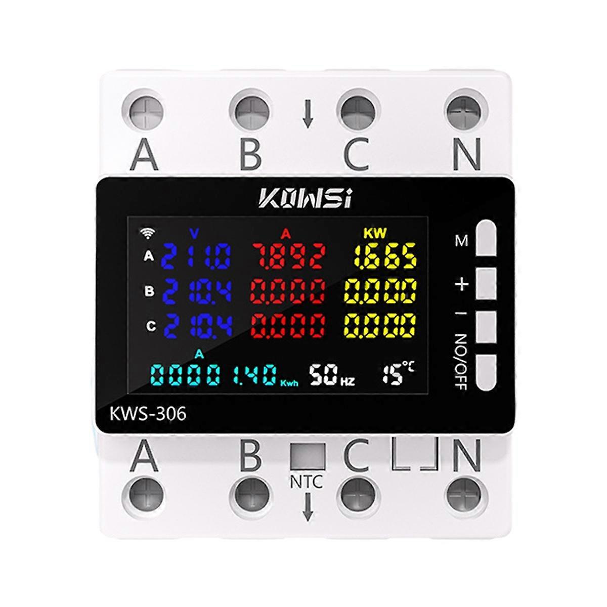Smart Power Energy Meter AC 85-290V Usage Monitor Current and Voltage Protector 3 Phase 4 Wire DIN Rail