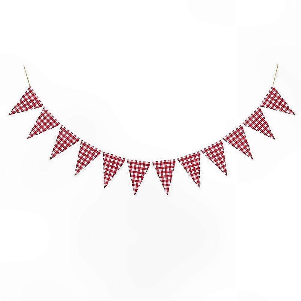 Red White Plaid Triangle Pennant Banner for Party Decorations