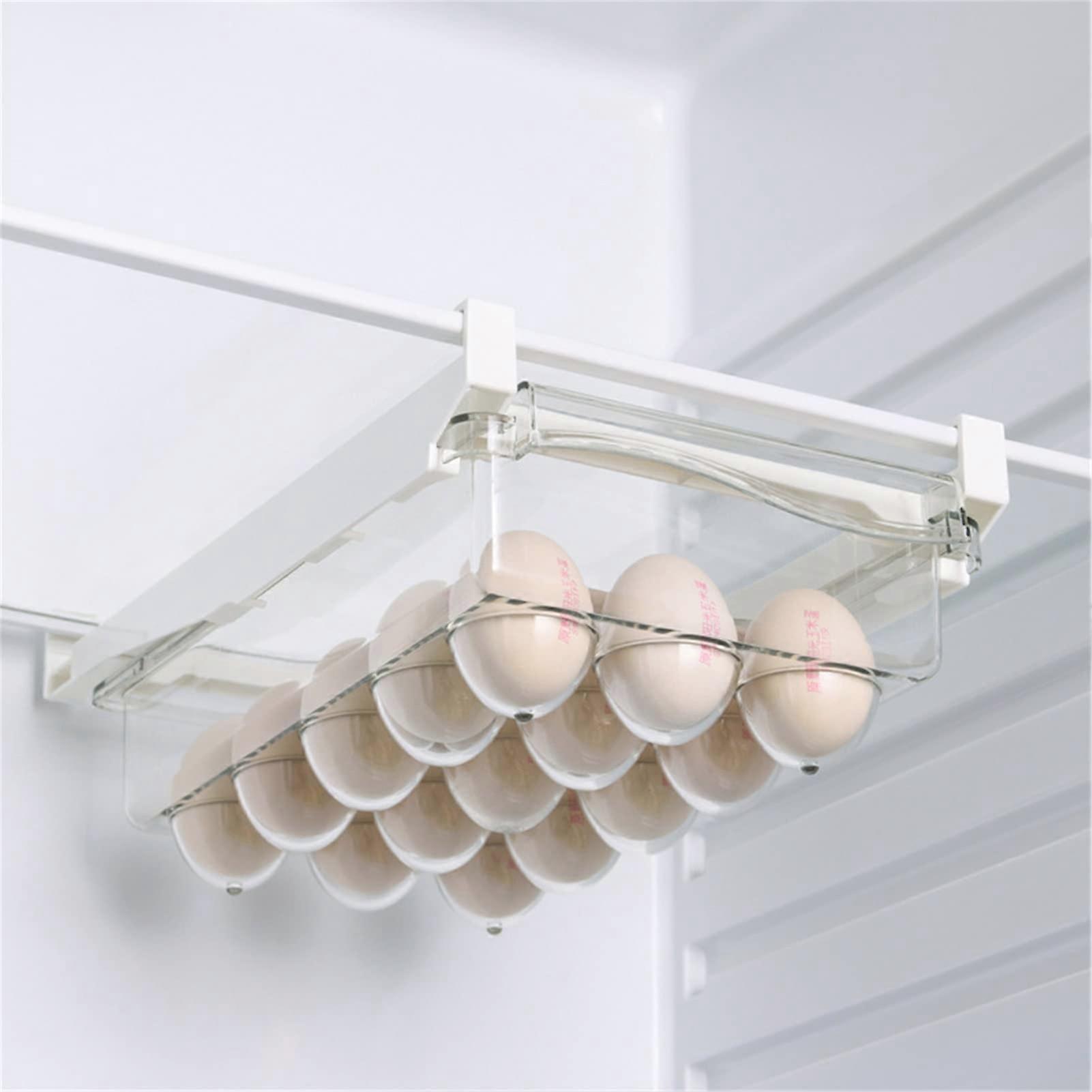 Fridge Pull Out Drawers Bins, Clear Plastic Refrigerator Organizer with Handle for Fruits, Eggs, and Kitchen Storage Containers