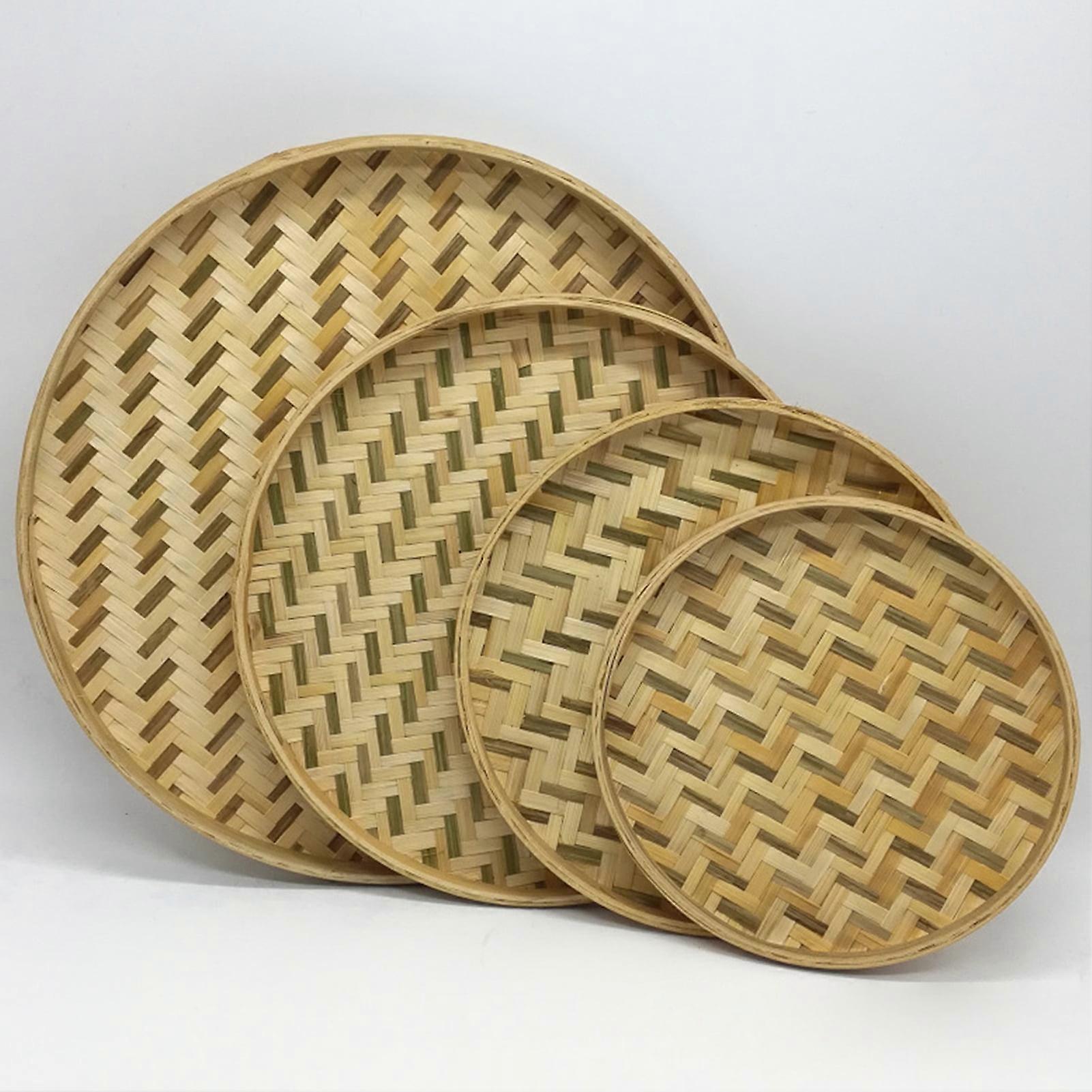 UDIYO Natural Handmade Woven Bamboo Basket Tray Holder, 13-30cm Sizes, Bulk Available for Customizing