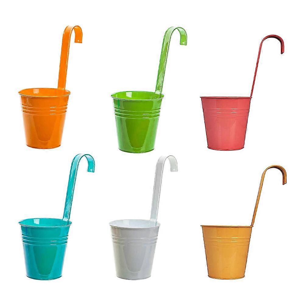 Assorted Color Iron Flowerpot Buckets for Storage 6Pcs Hanging Design