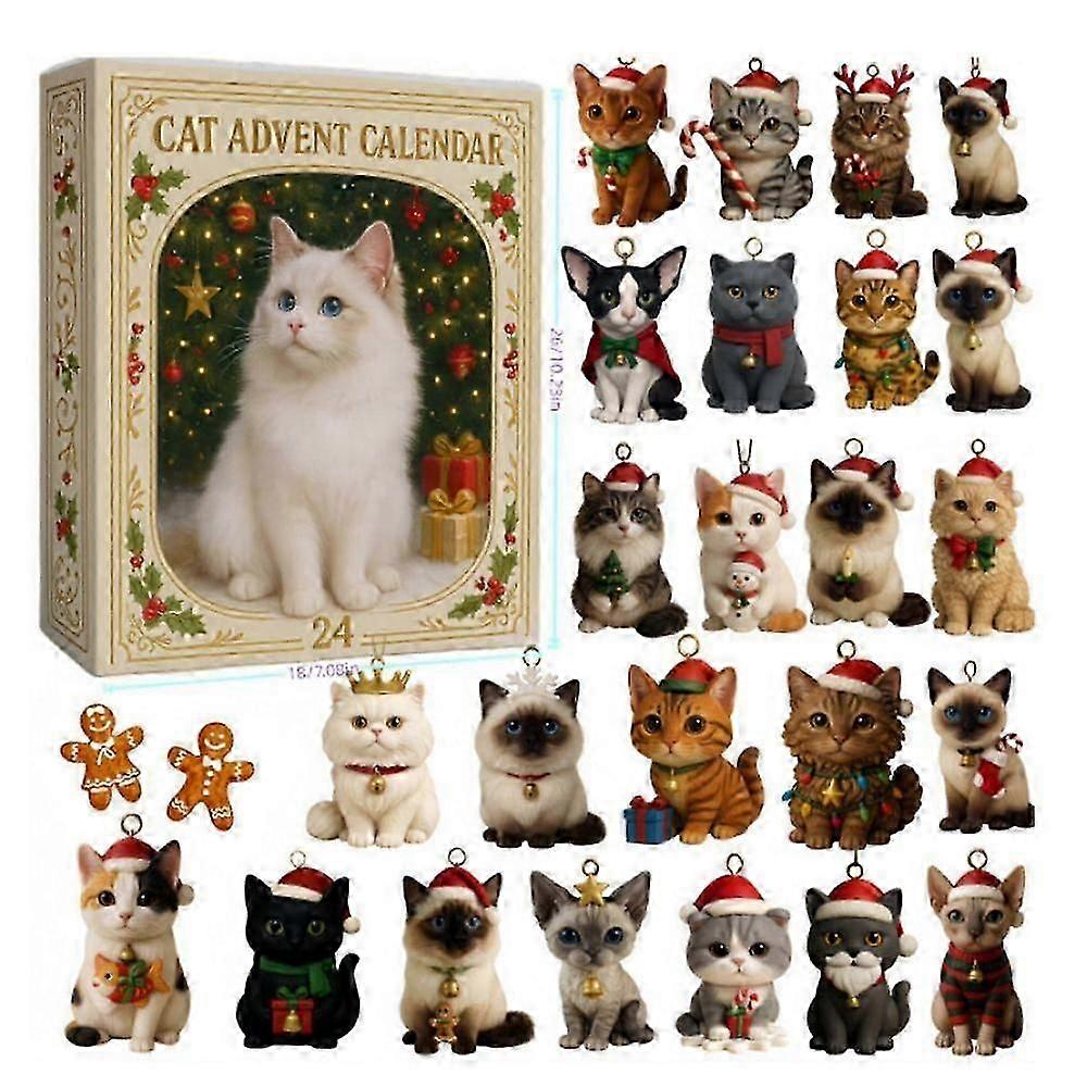 2025 Cat Themed Advent Calendar with 24 Acrylic Kitten Ornaments for Christmas Countdown