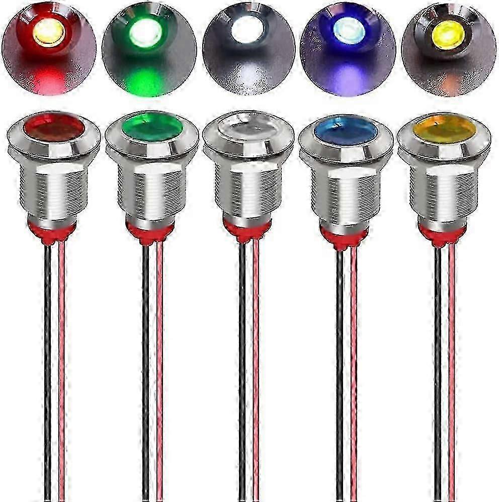 5pcs 12mm 12/24vdc Led Metal Indicator - Waterproof Light Signal Pilot Lamp Directional Dashboard With Wire