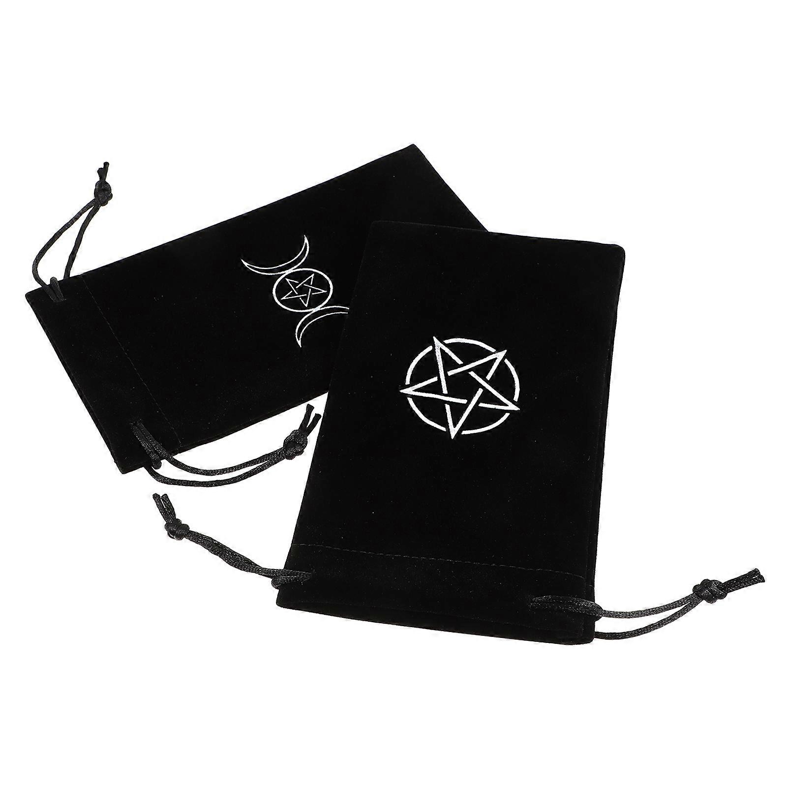 Drawstring Tarot Card Bag for Storage 4Pcs Black Pentacle Fabric Bags