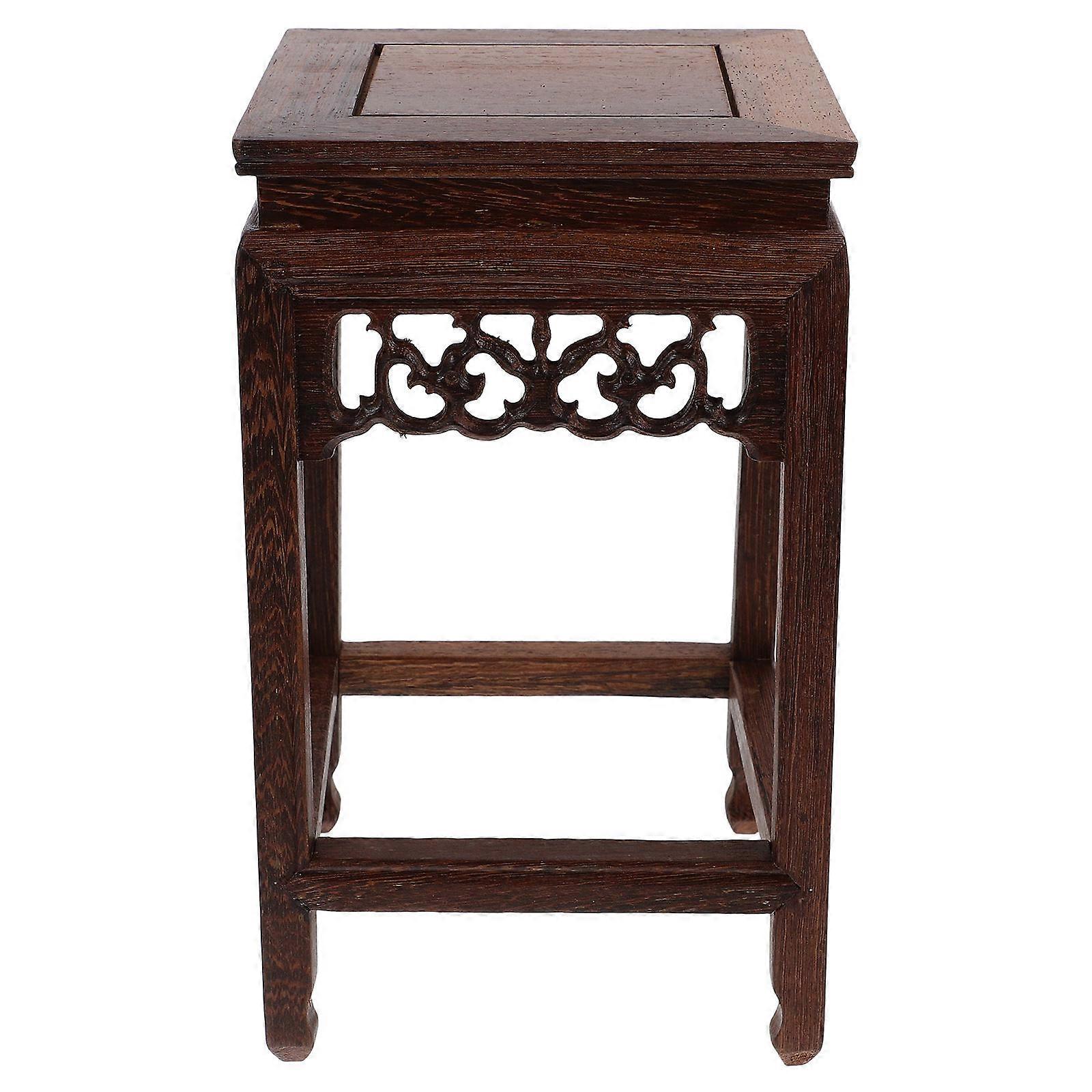 Banco de madera con taburete para decoración, macetero de madera marrón