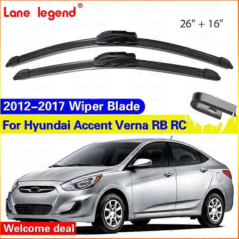 Applies to 2pcs LHD Front Wiper Blades For Hyundai Accent Verna RB RC 2012-2017  2016 2015 Windshield Windscreen Window Brushes 26"+16"