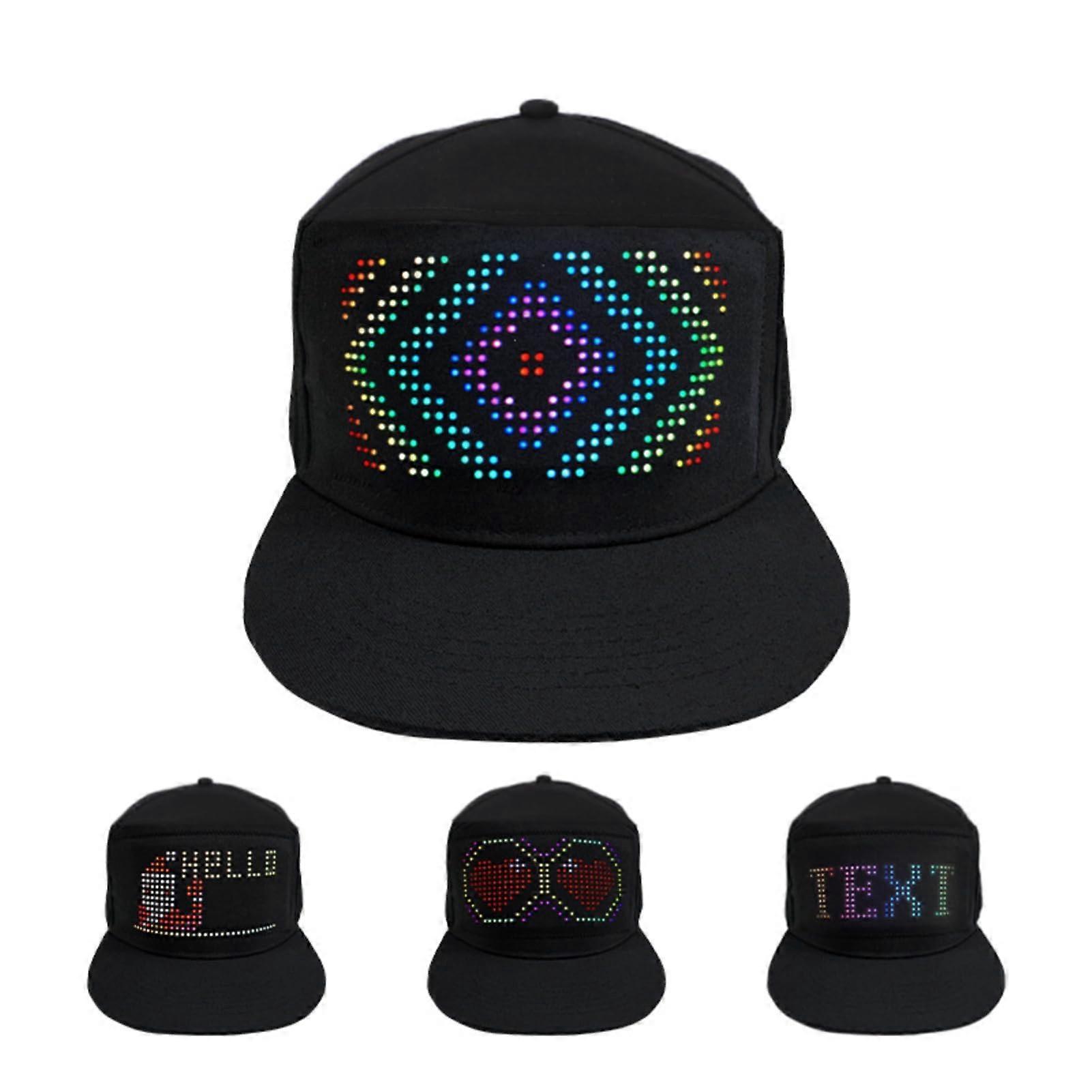 Programmable FullColor LED Cap 16x32 Dot Display BT App Control Removable Screen Adjustable Cotton Hat For Concerts