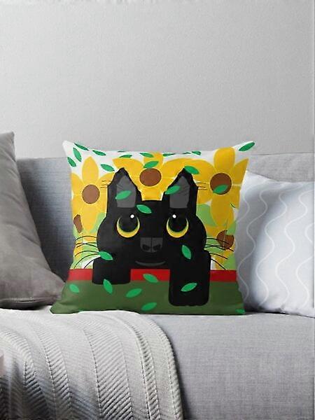 NYA Svart katt och fallande löv Prydnadskudde Örngott