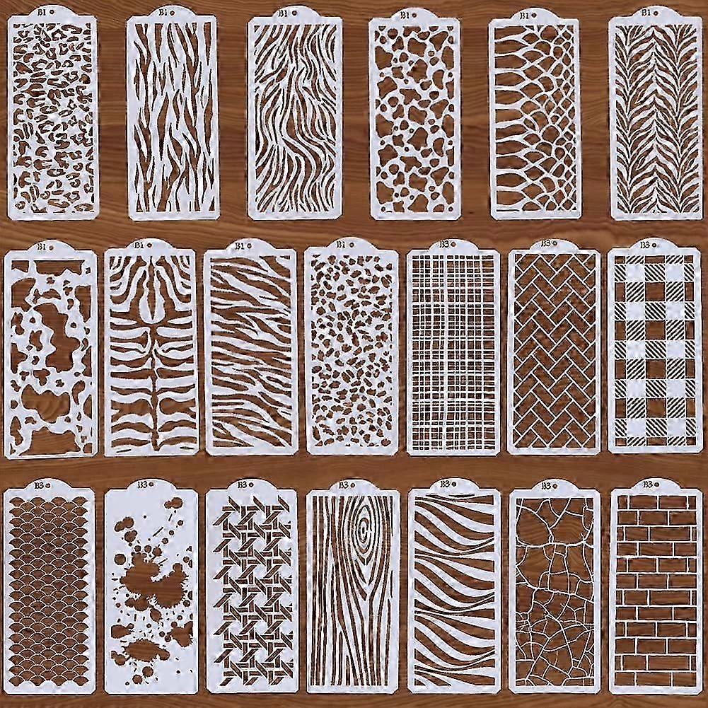 20Pcs Mixed Media Art Texture Stencils Reusable Leopard Brick Splatter Cow Print Template Abstract Layered Border Stencils for Painting on Wood Wall F