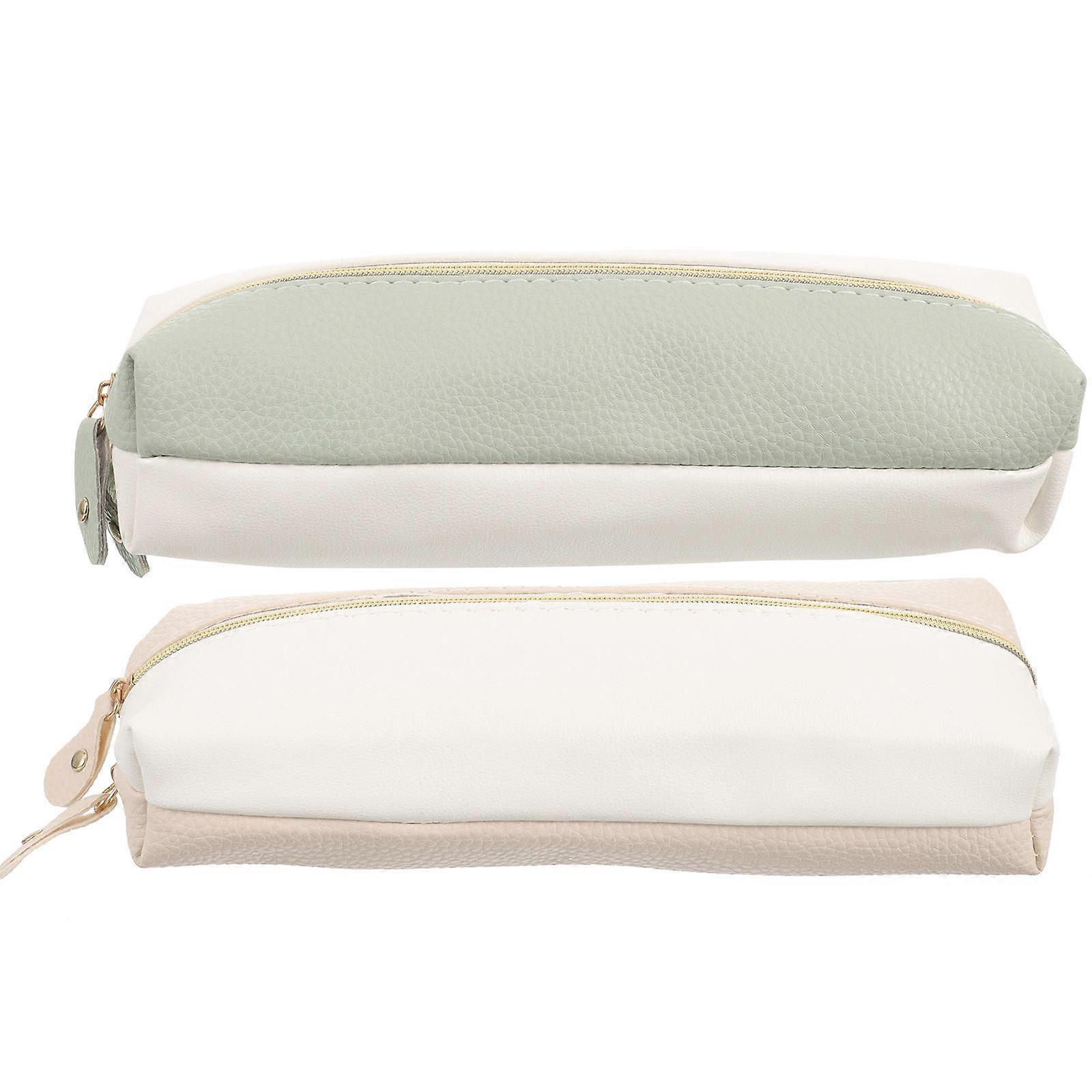 PU Double Zipper Pencil Case for Office Use 2Pcs Large Capacity Bag