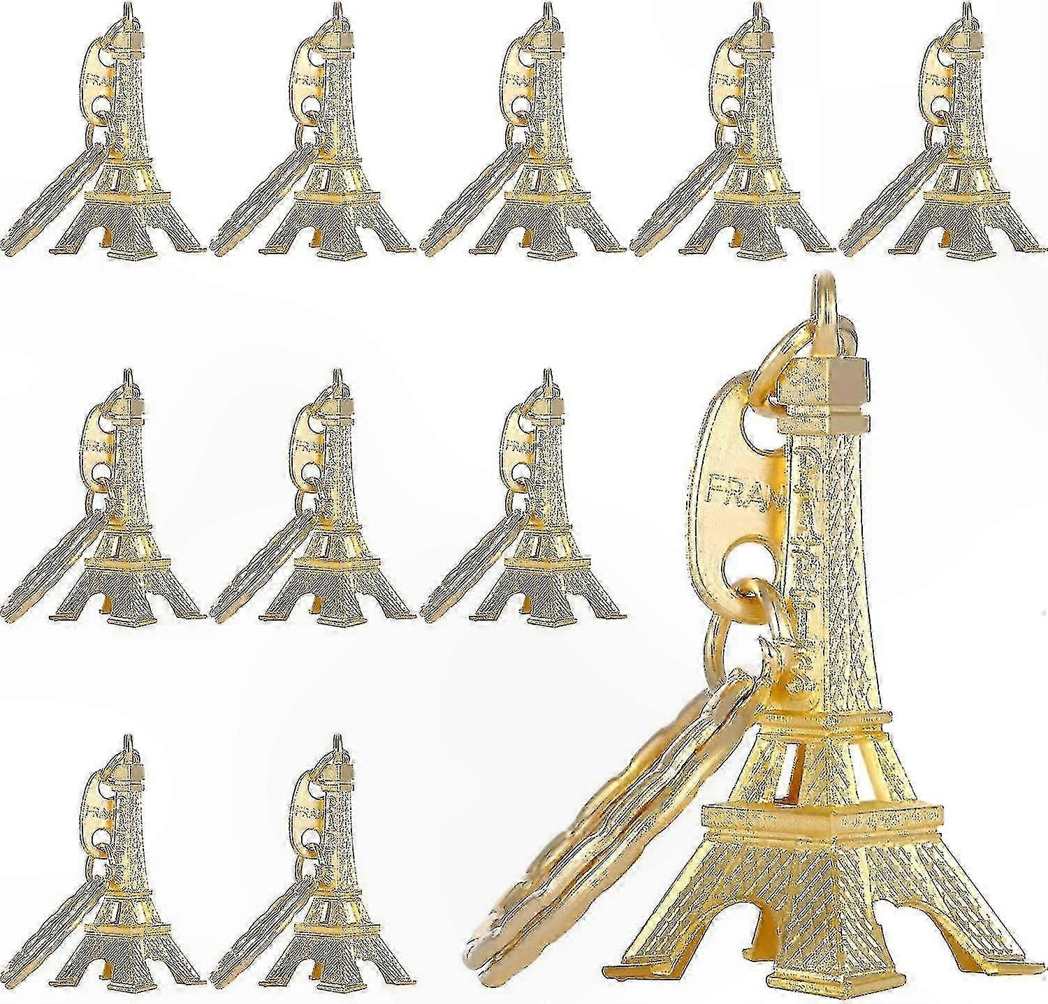 15-Pack Retro Keychains with Eiffel Tower Design Gold-Tone French Style Souvenir Charms for Bags and Keys