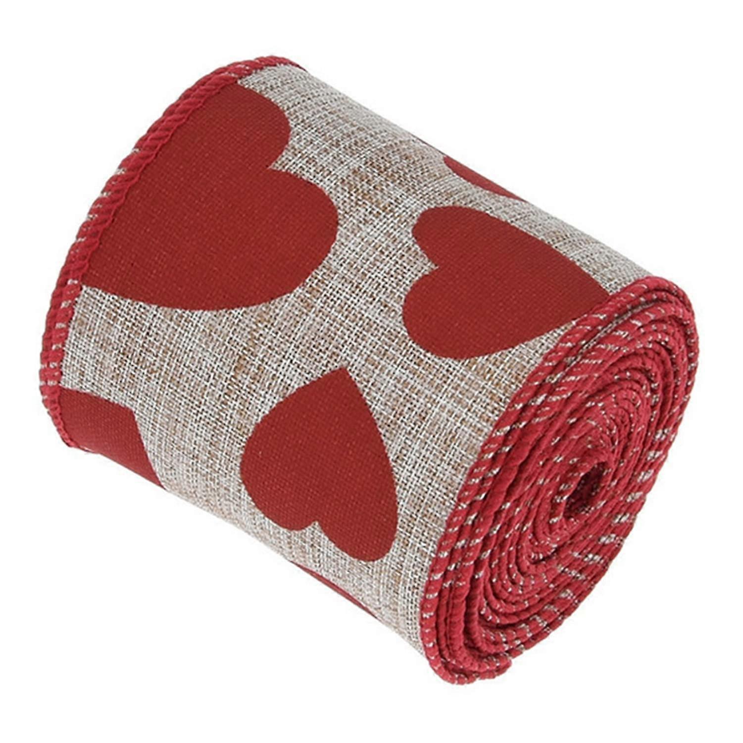 ZENGO Valentine Wired Edge Ribbon, Hearts Patterned Ribbon, Heart Pattern Ribbon Heart Craft Ribbon Rustic Wrapping Ribbon for Wrapping Wedding Party