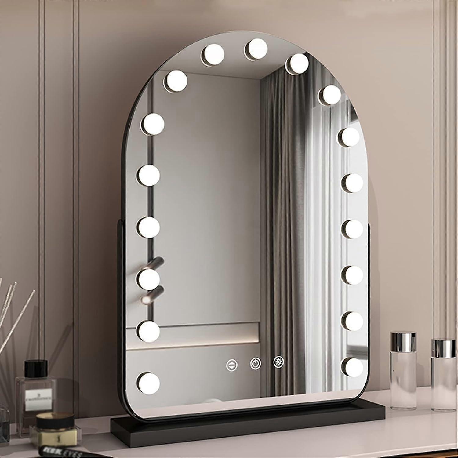 Desktop LED Makeup Mirror Bedroom Vanity Mirror Touch Control 360° Rotating Makeup Mirror