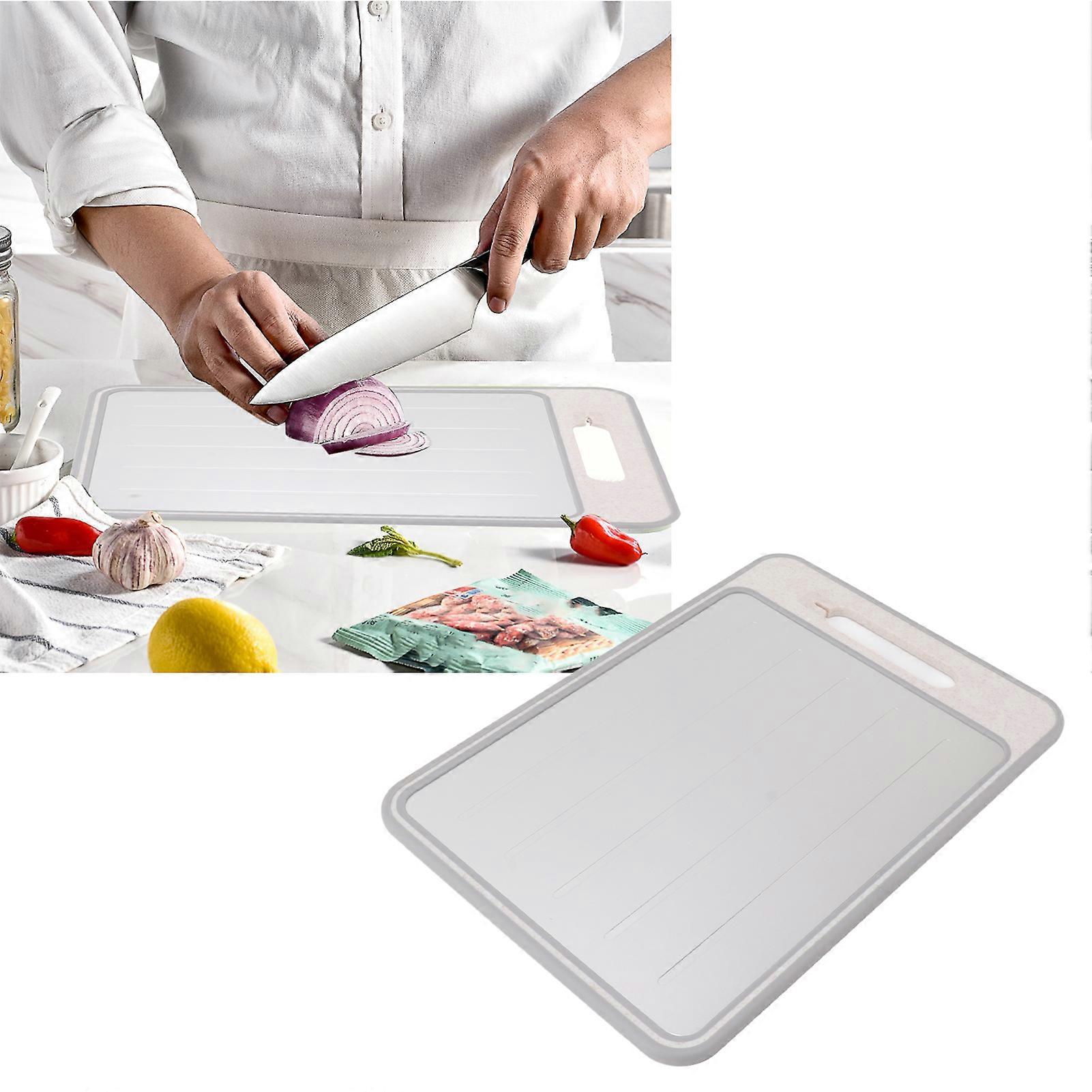 Double Sided Cutting Board Rapid Thawing and Grinding Plate with Knife Sharpener for Kitchen Khaki 