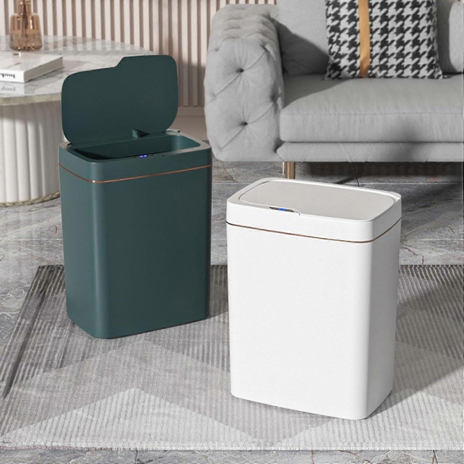 Sensors Activated Trash Can 15/18L Dual Capacity Rechargeable White Gold No Touch Bin For Kitchen Bathroom Model A