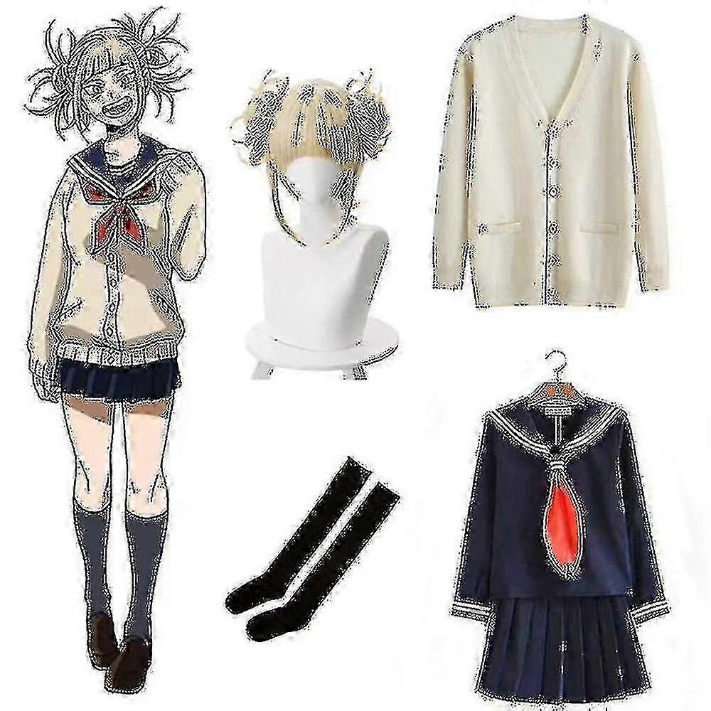 Ο ήρωάς μου Ακαδημαϊκός Απόκριες Κοστούμι Anime Boku Κανένας ήρωας Ακαδημαϊκός Himiko Toga Jk Ομοιόμορφο πουλόβερ Παλτό Περούκα Κοστούμια