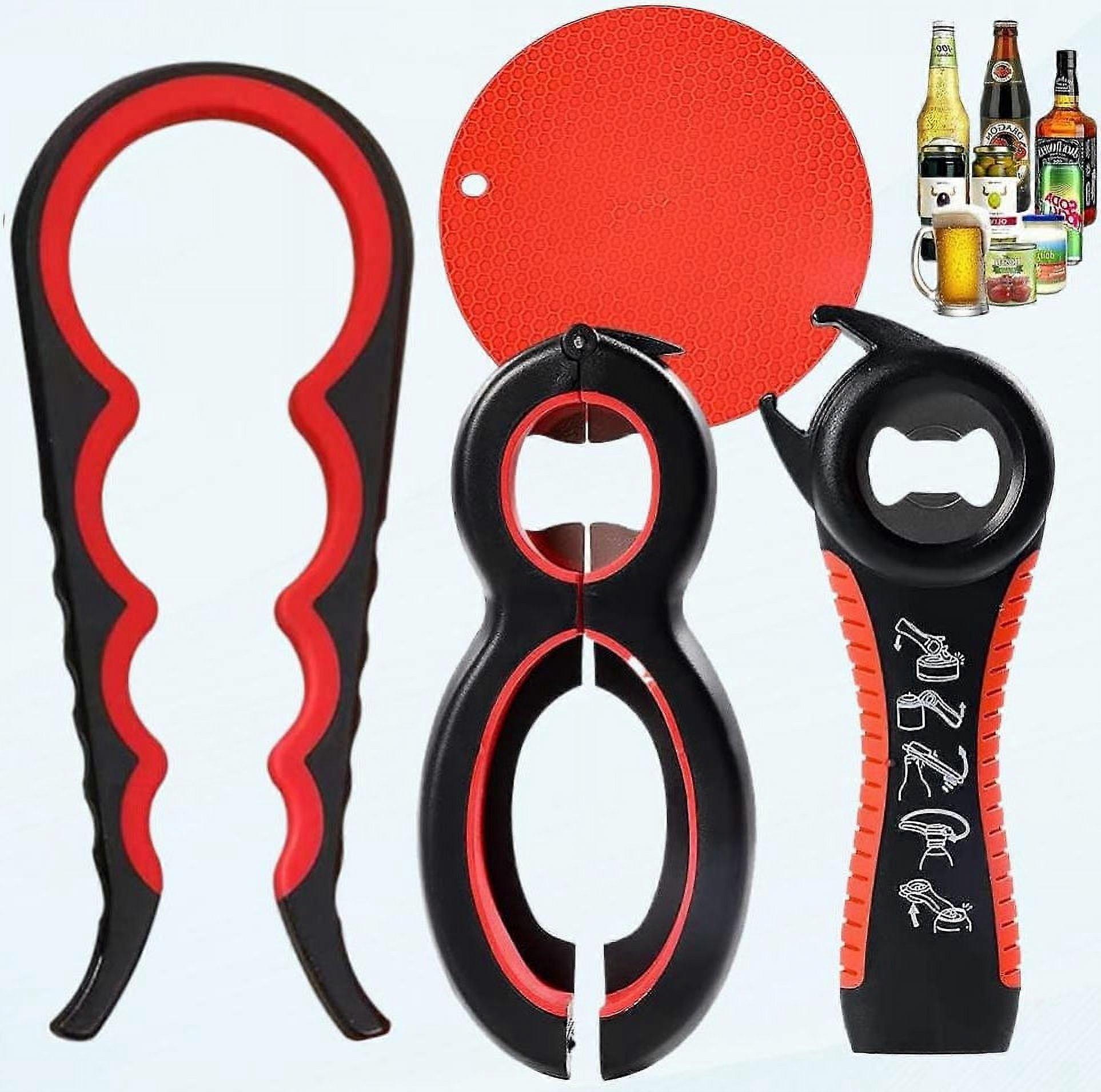 Jar Opener Grabber - 4 Pack Rubber Jar Opener for Weak Hands 6-in-1 5-in-1 Jar Bottle Opener Elderly People With Arthritis Can