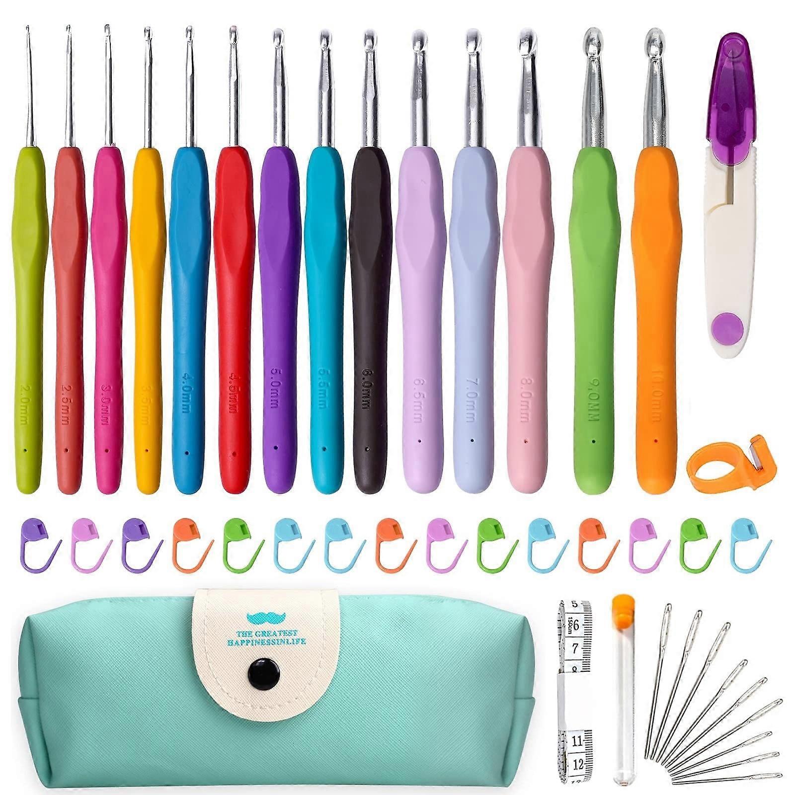 Yakbaofuo 14-Piece Crochet Hook Set with 8 Sizes, Ergonomic Rubber Handles, Soft Grip, Colorful Knitting Needles Kit, Compatible with DIY Projects