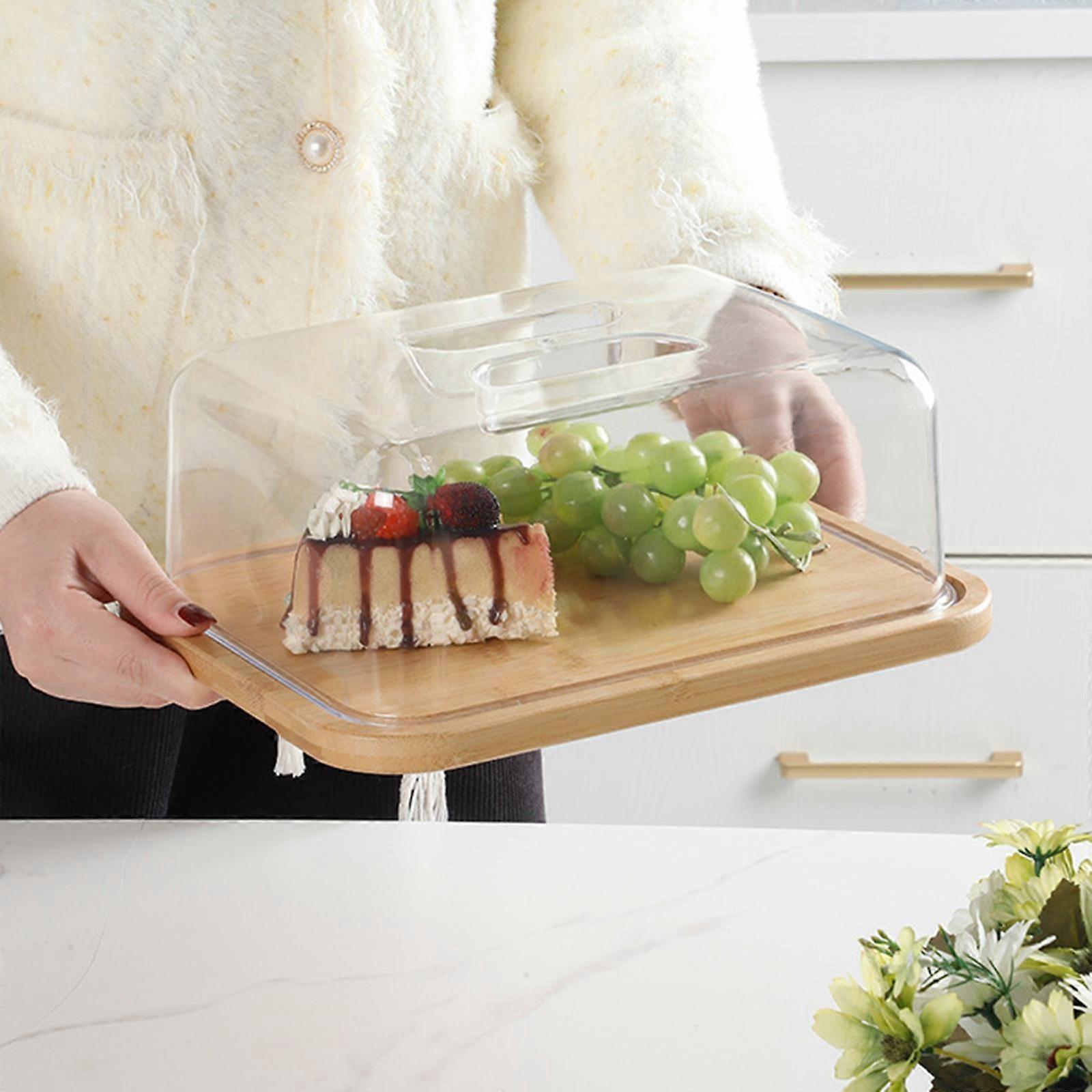 Bamboo Dessert Stand, Cake Platter with Lid, Display Butter Cheese Dish for Candy,