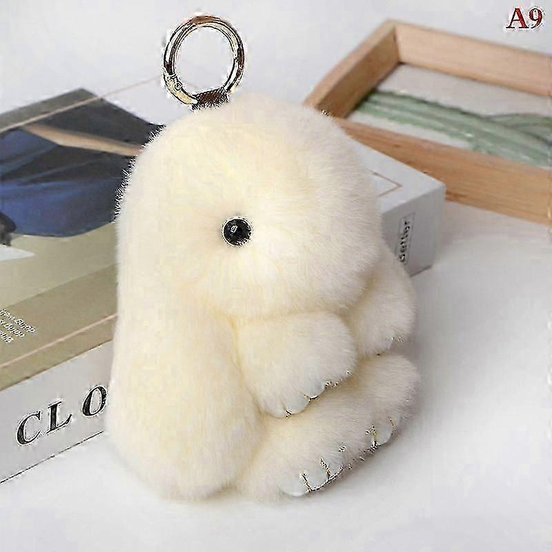 Soft Faux Fur Bunny Keychain Accessory for Bags and Keys with Pompon Decoration