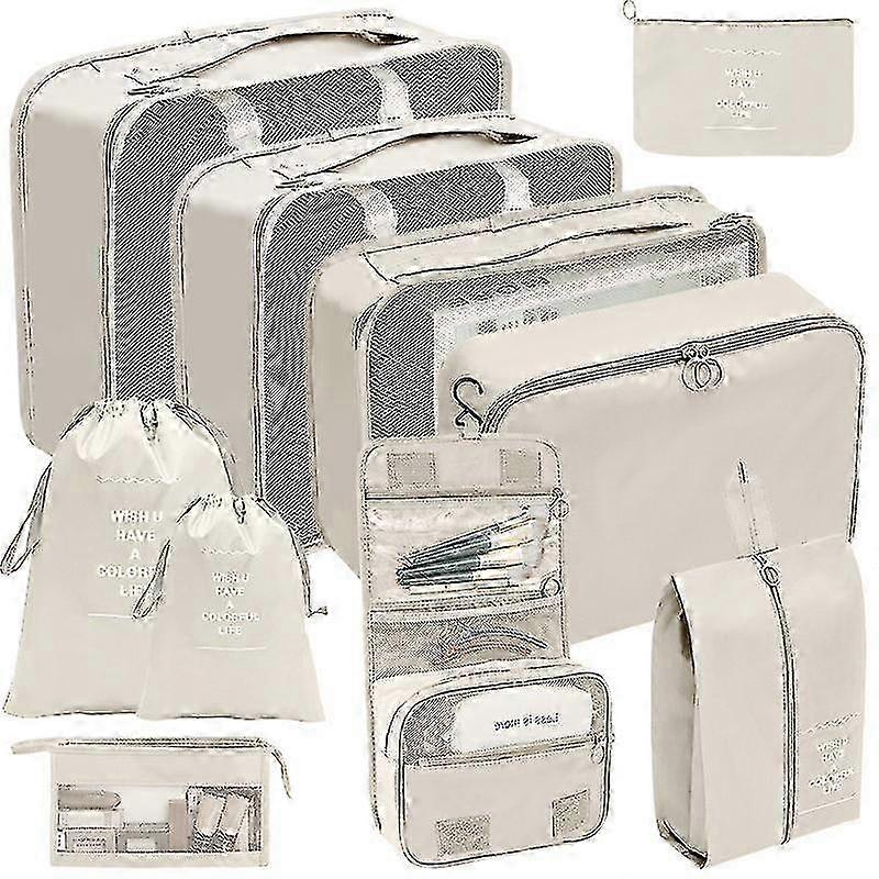 25-26 Suitcase Organizer Set With 10 Packing Cubes Suitcase Organizer Set Beige