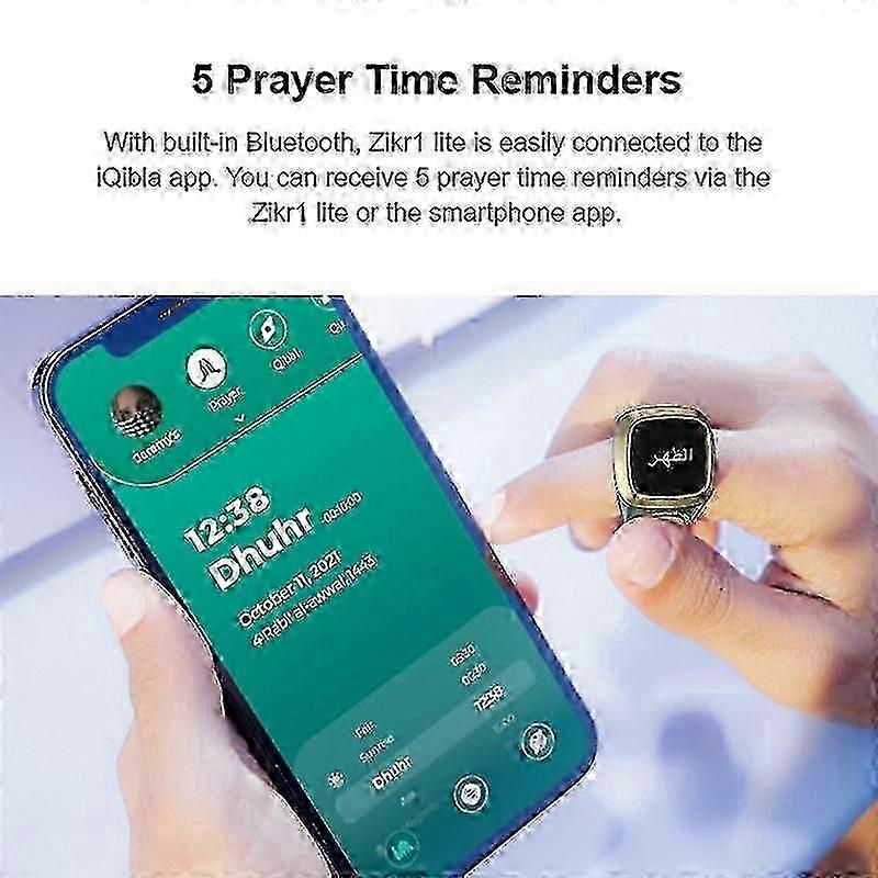 Digital Tasbeeh Ring for Muslims - Smart Tasbih Tally Counter with 5 Prayer Time Reminder w