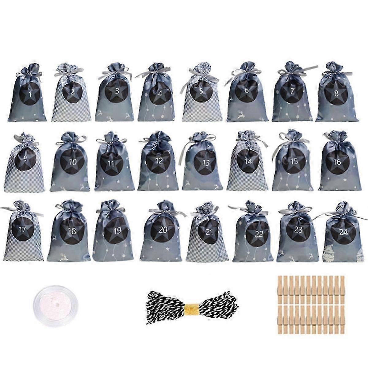 Advent Countdown Bags for Christmas with 24PCS Calendar Pouches