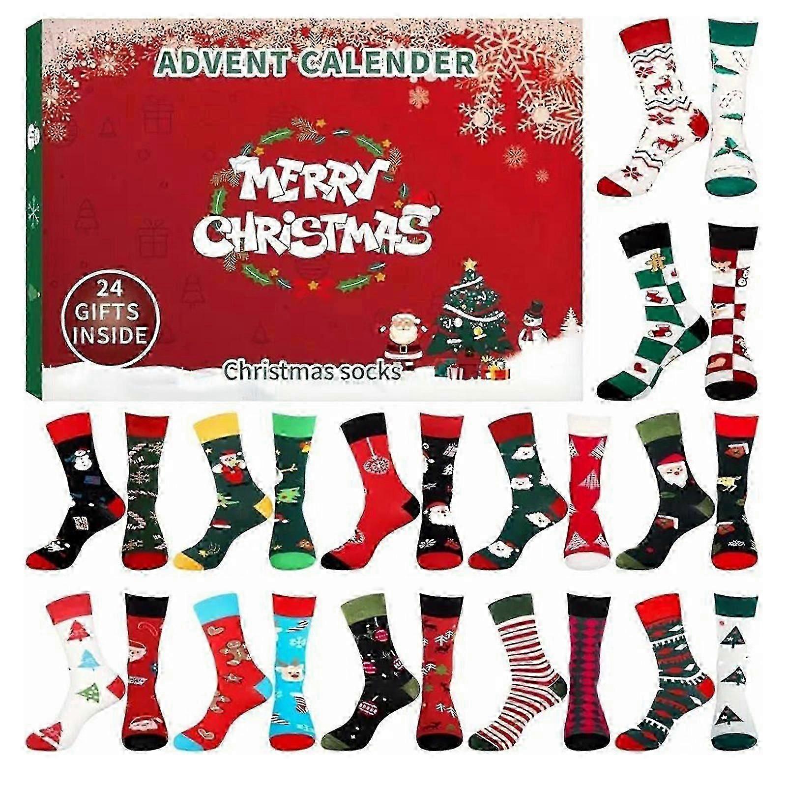 24 Ζευγάρια Χριστουγεννιάτικες Κάλτσες Advent Calendar 2025 Διασκεδαστικές, πολύχρωμες γιορτινές κάλτσες για άνδρες και γυναίκες, ιδανικές για οικογενειακές συγκεντρώσεις και χειμωνιάτικα πρωινά