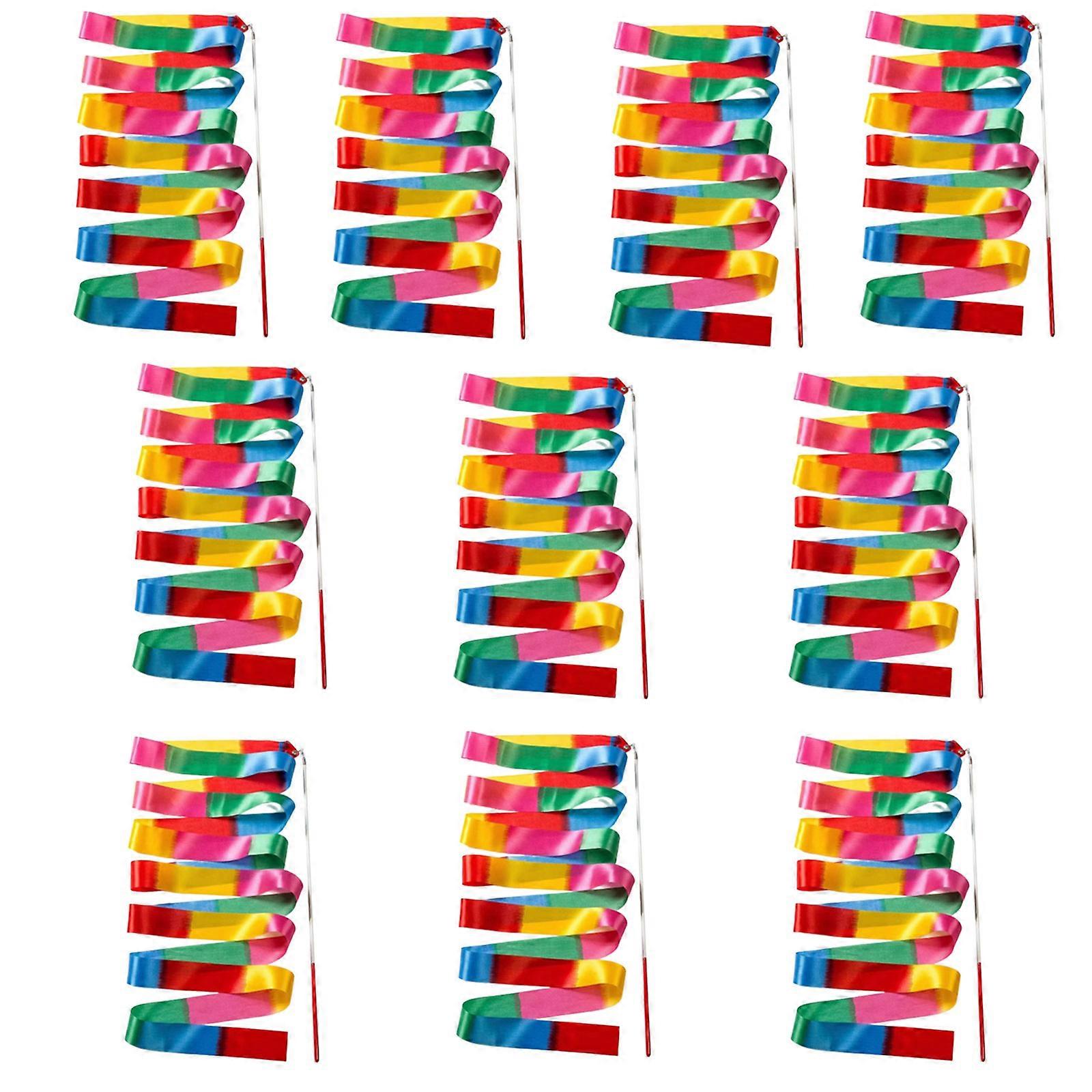 10Pcs Lightweight Colorful Streamer For Dance Performances Durable Grip Beginner Friendly Dance Ribbon Accessory Multicolor