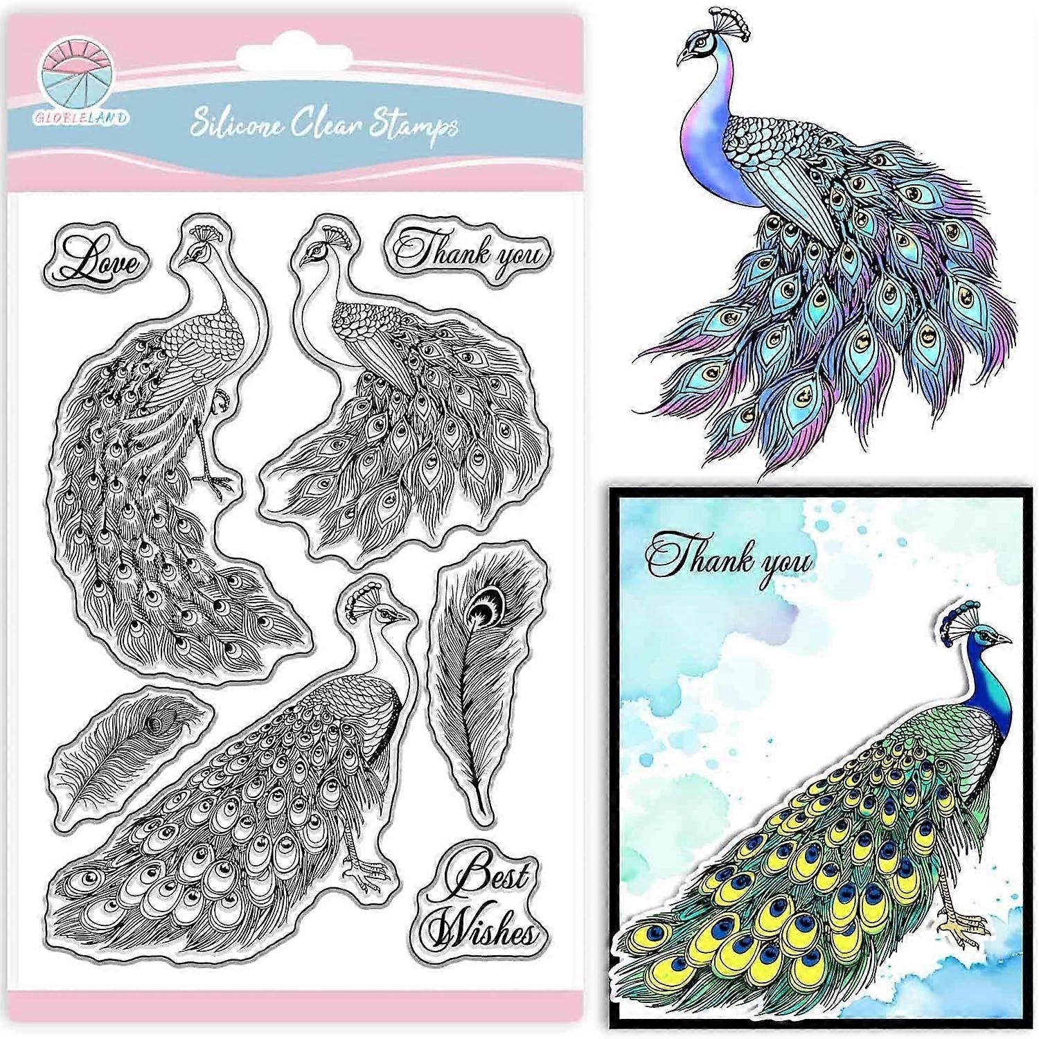 Peacock Featherss Clear Stamps for Scrapbooking Greetings Silicone Stamps Tail Featherss Sentiment Transparent Stamp for Card Making DIY Embossing Jou