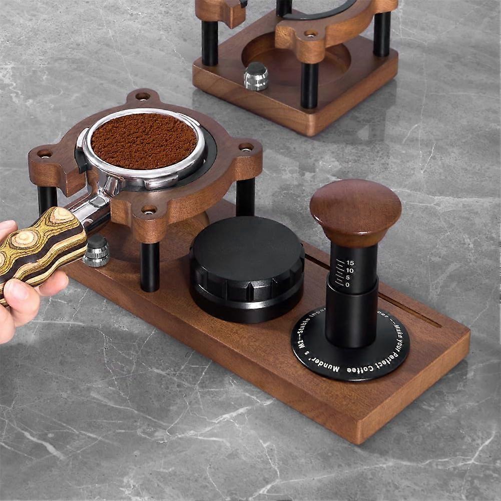 Adjustable Wooden Espresso Tamping Station with Portafilter Holder and Tamper Base for 5158mm