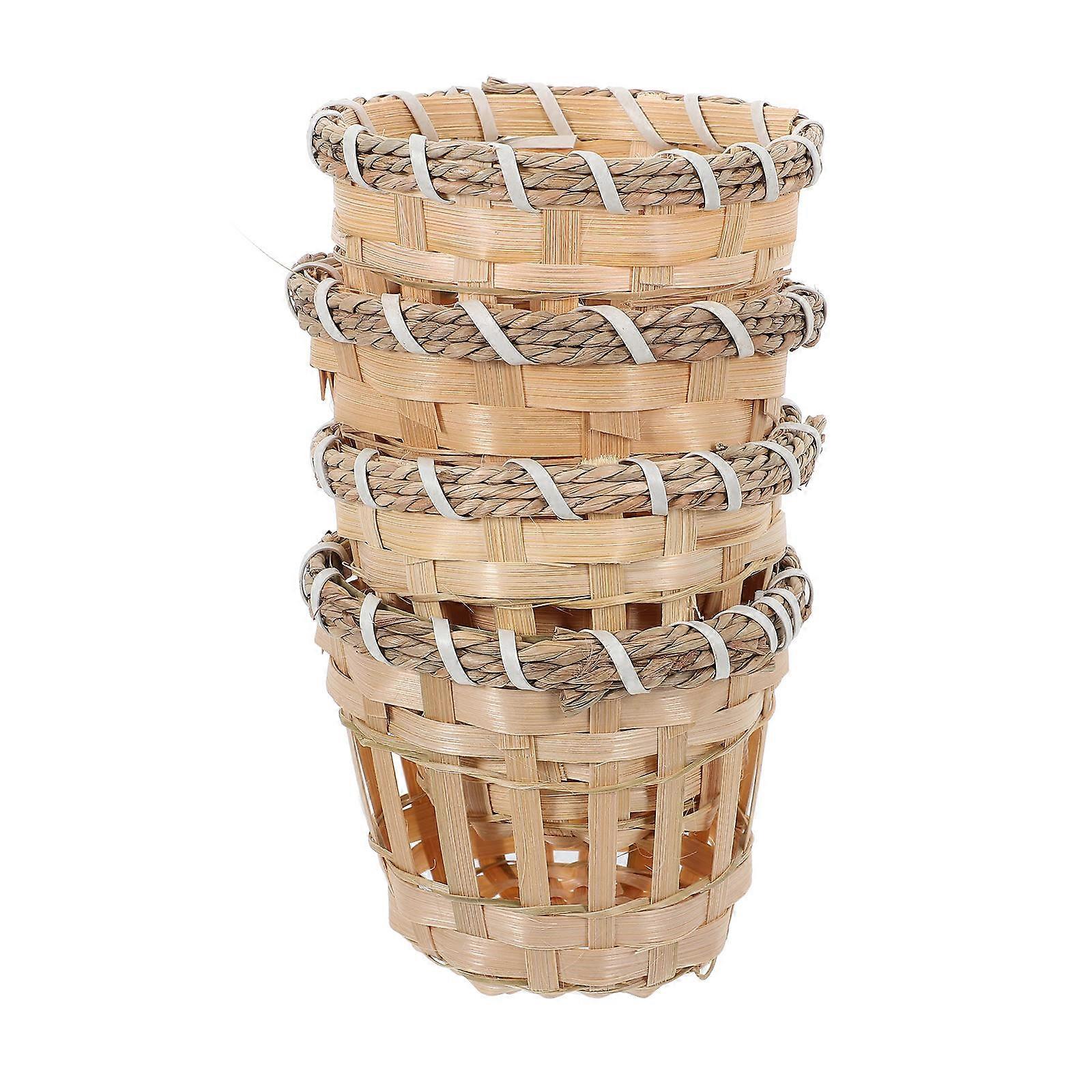 Khaki Bamboo Lampshade Miniature Lamp Shade for Home Use 4Pcs Set