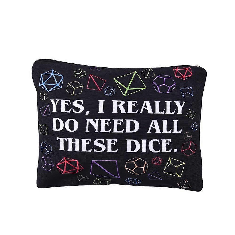 Dice Bag Makeup Pouch for Women with Colorful Dice Pattern for DND, Durable Canvas and Zipper Closure
