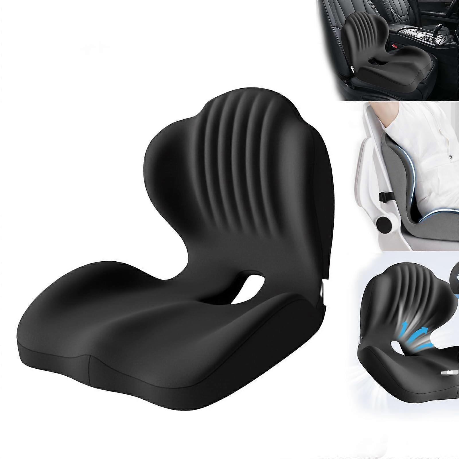 Memory Foam Seat Cushion with Lumbar Support for Back Pain Relief, Ergonomic Chair and Car Use, Black