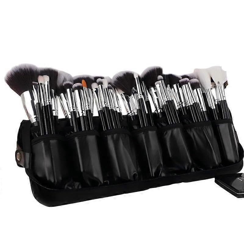Makeup Brush Holder Leather Travel Case with Multiple Elastic Pockets WaterResistant Organizer